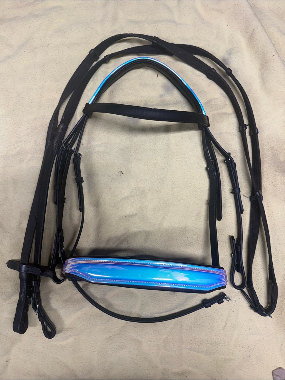 Holographic black cob bridle